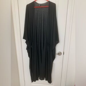 Roz & Ali Black Open Front Duster Kimono One Size with Front Pockets
